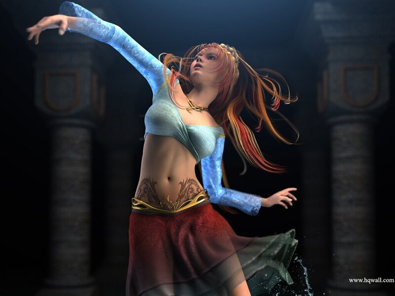 fantasy dancer in ancient hall