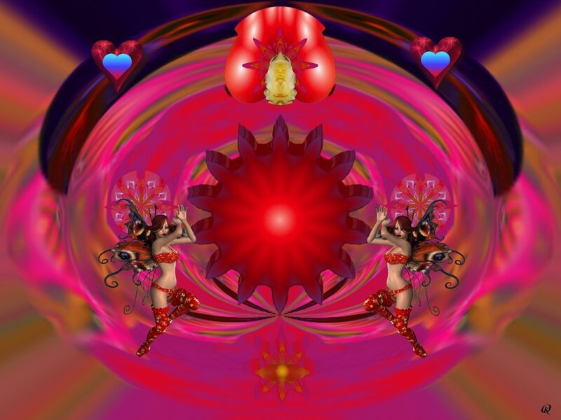 Fantasy dancers in a colorful vortex