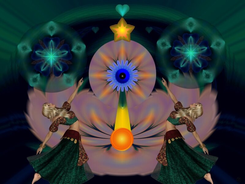 Fantasy dancers with glowing symbols