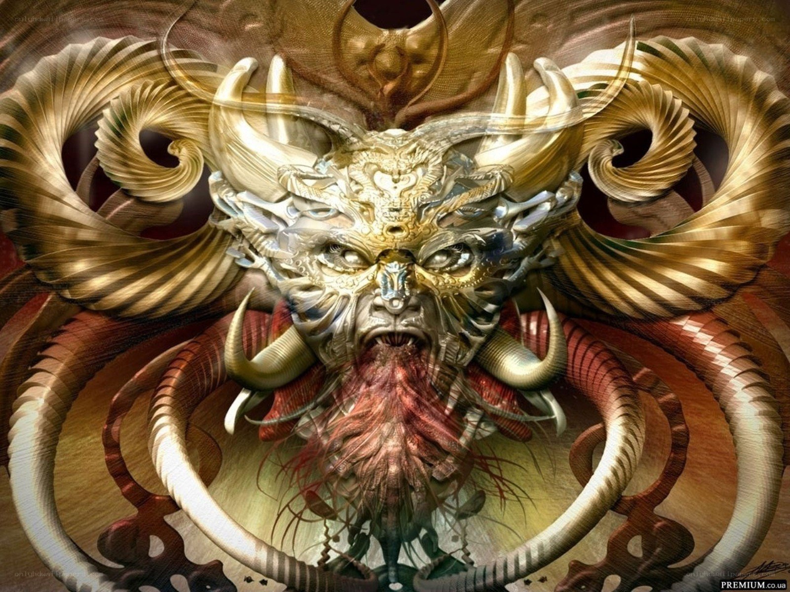 fantasy demon with golden horns