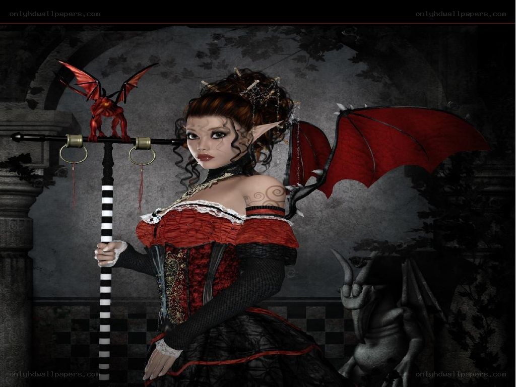 fantasy demon woman with staff