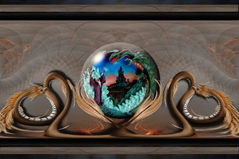 Fantasy dragons in a crystal ball