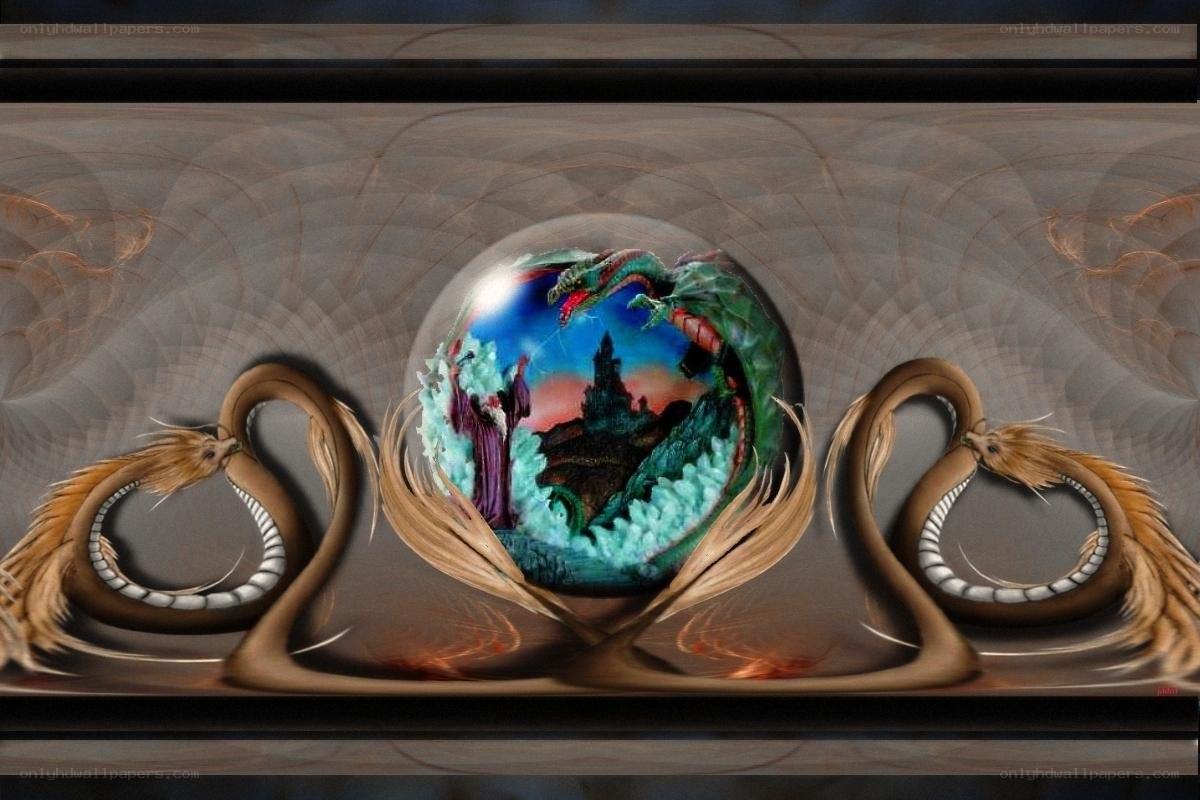 Fantasy dragons in a crystal ball