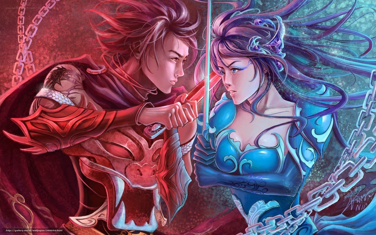 Fantasy duel between warriors