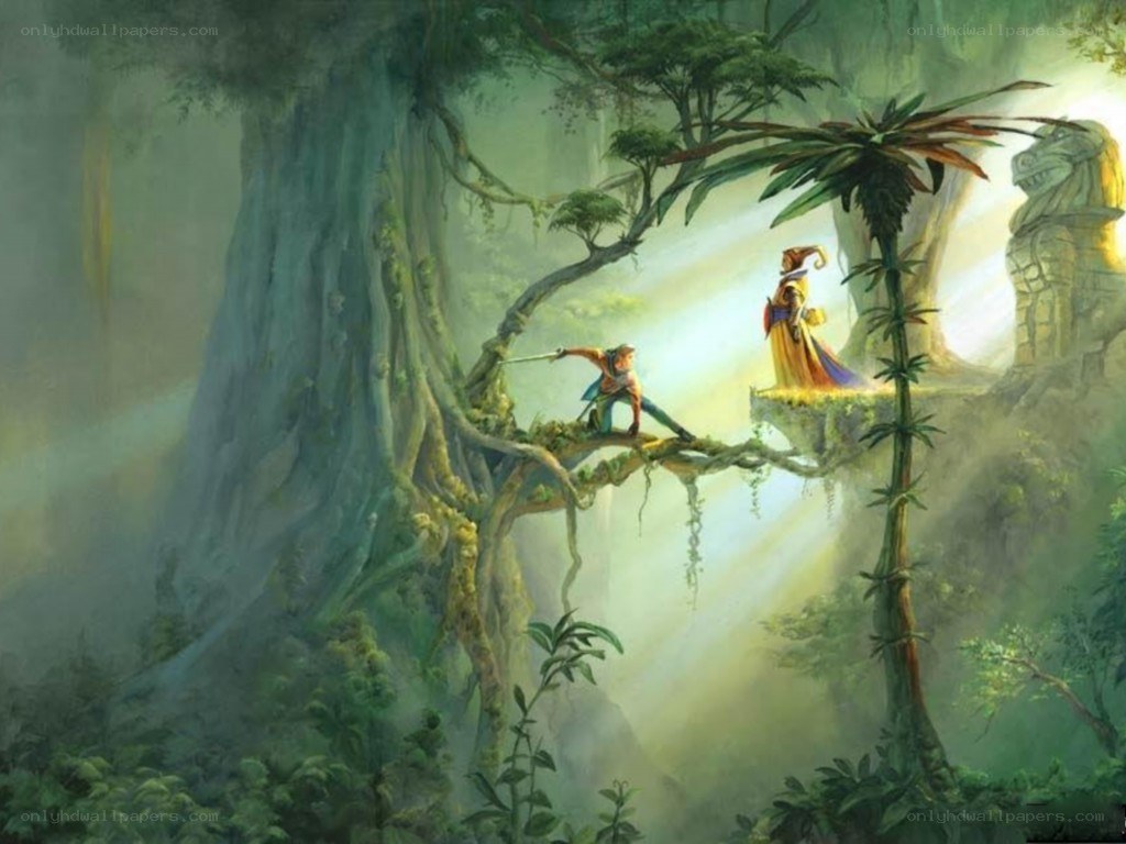 Fantasy duel in a jungle