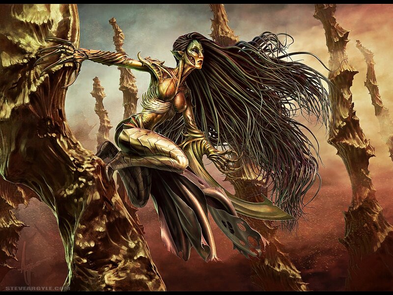 fantasy elf warrior in desolate landscape