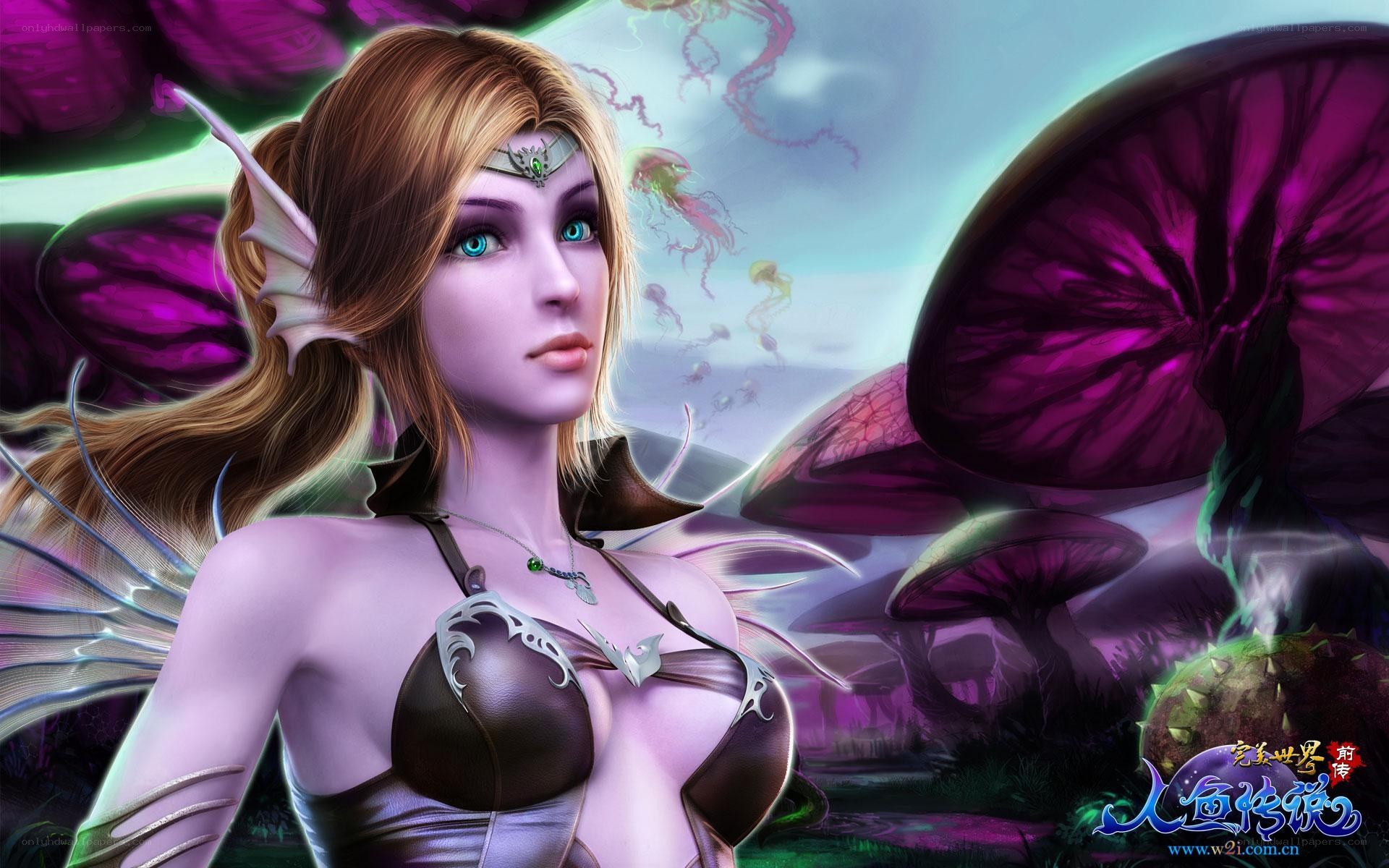 fantasy elf warrior in purple forest