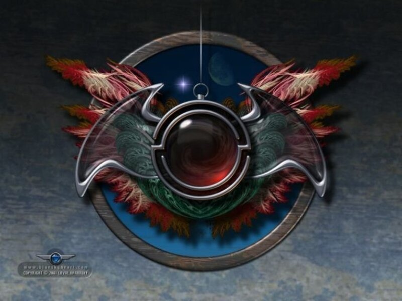 Fantasy emblem with feathers and orb