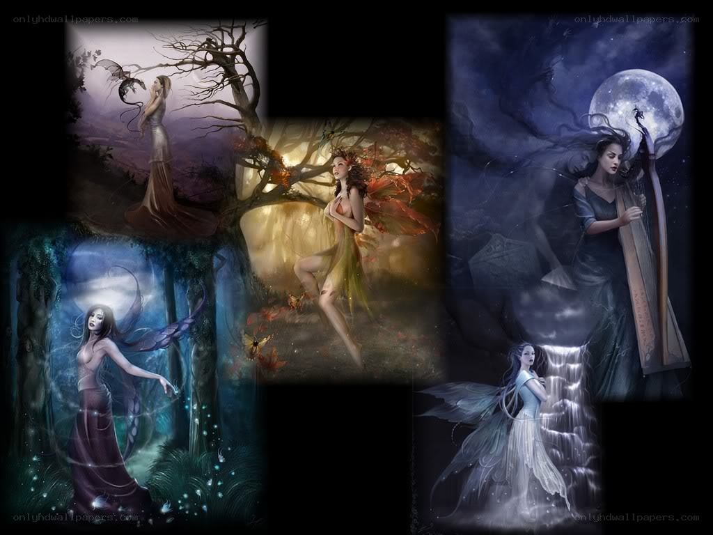 Fantasy fairies in mystical scenes
