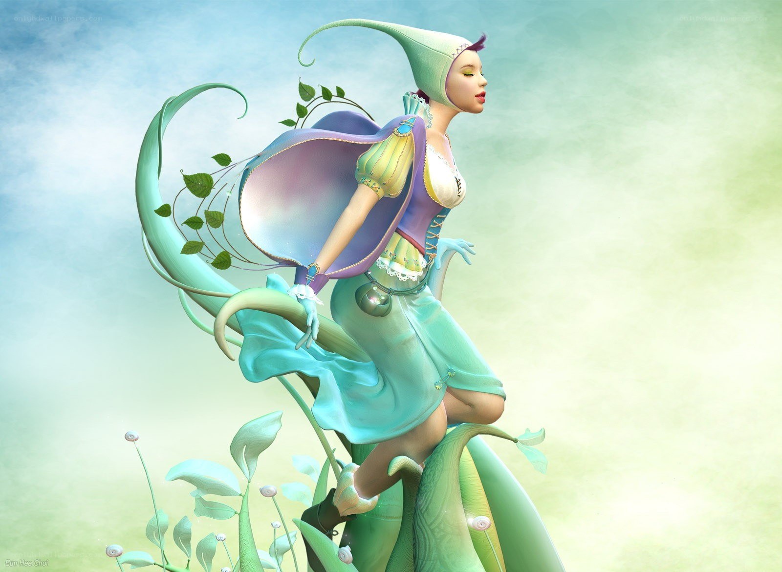 Fantasy fairy on a plant