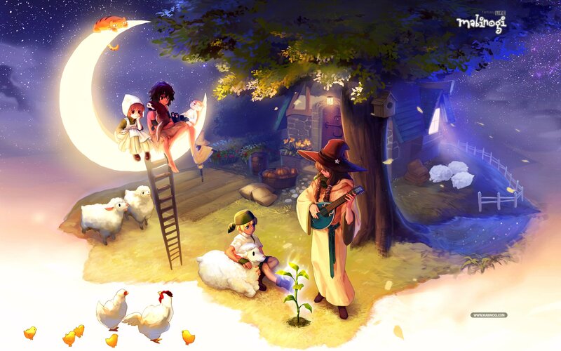 Fantasy farm under the moon
