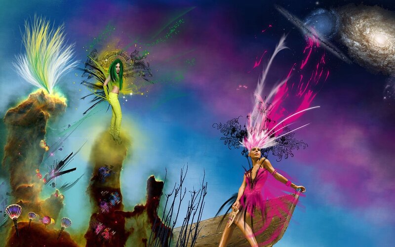 Fantasy fashion art with cosmic elements