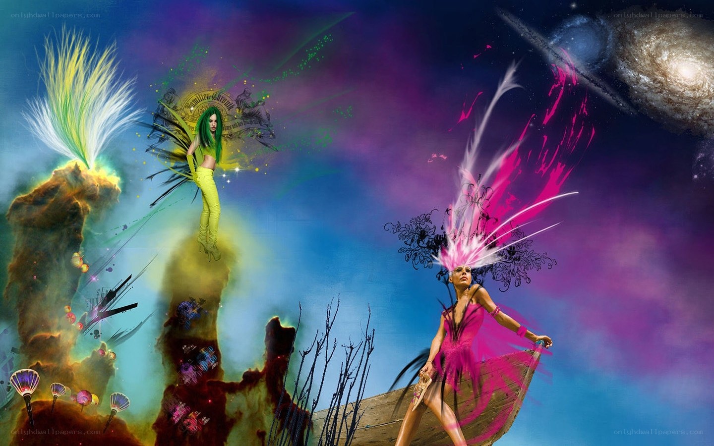 Fantasy fashion art with cosmic elements