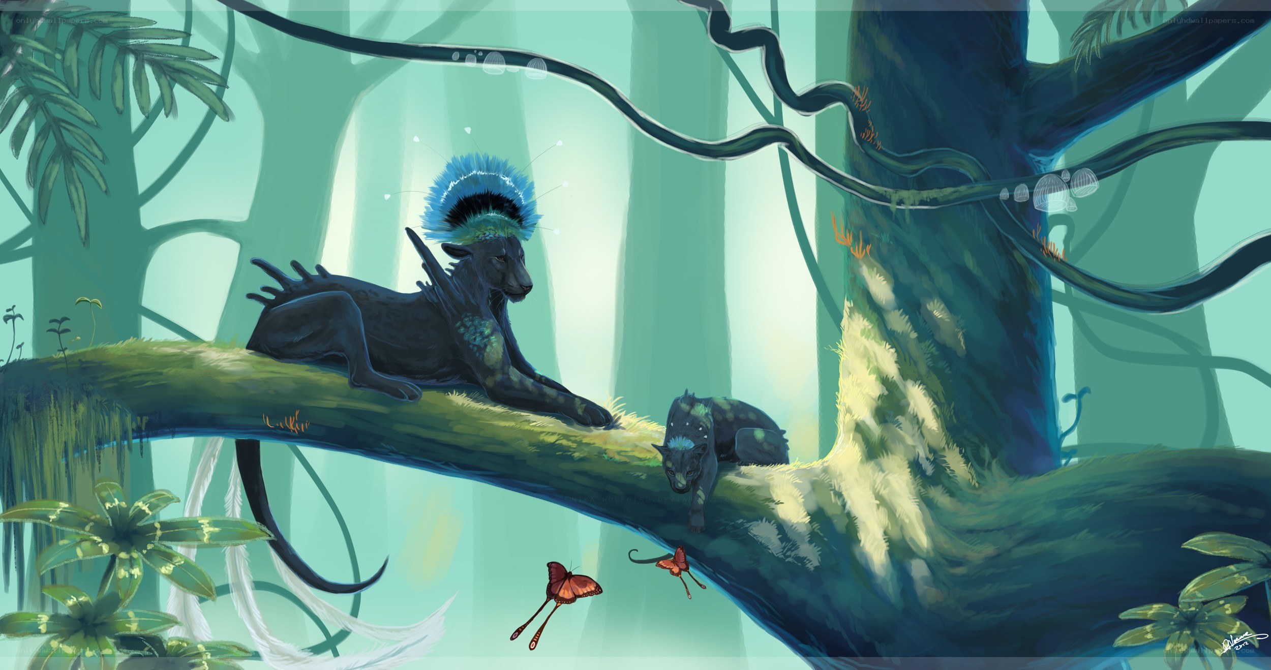 Fantasy felines in a lush forest