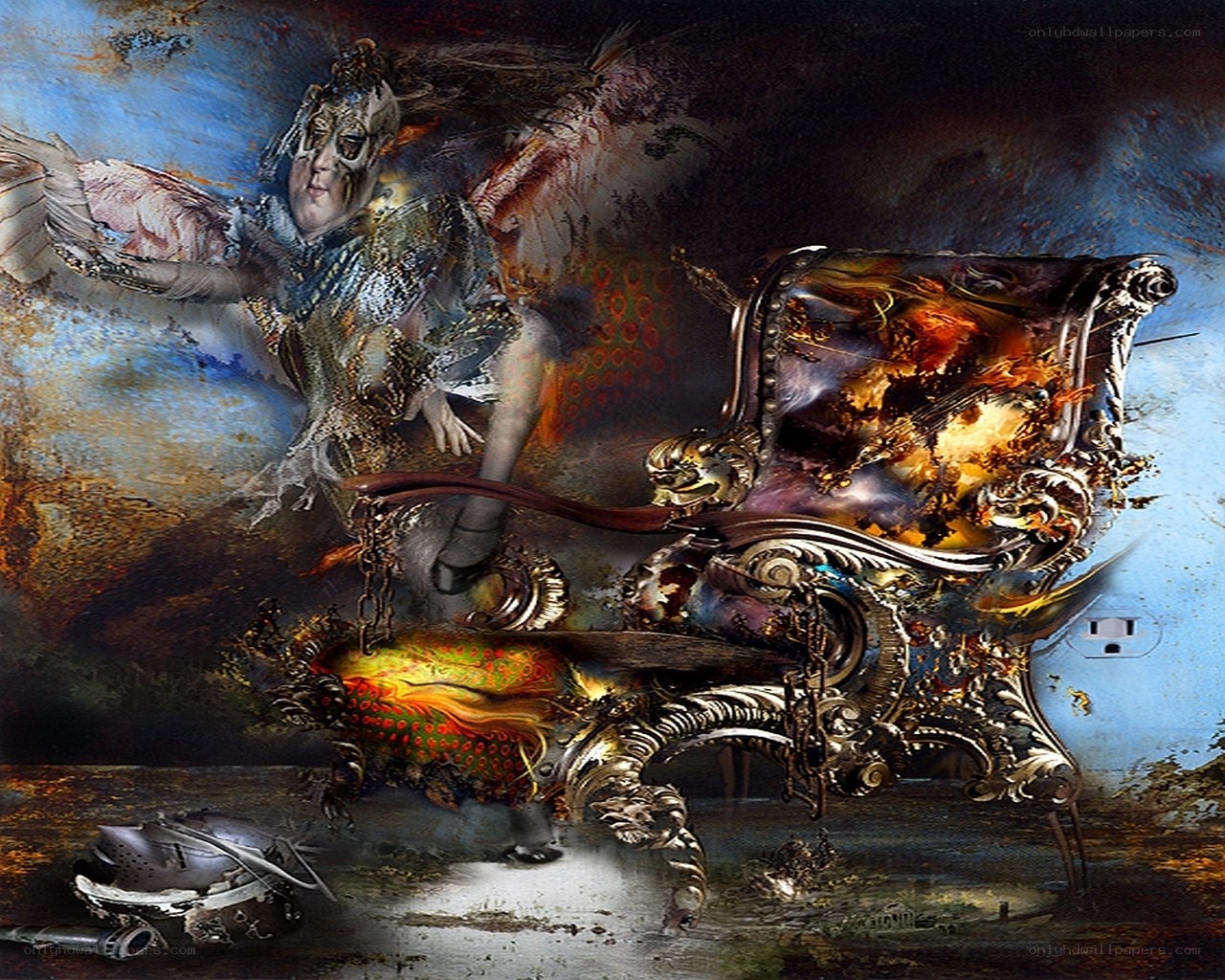 Fantasy figure with ornate chair