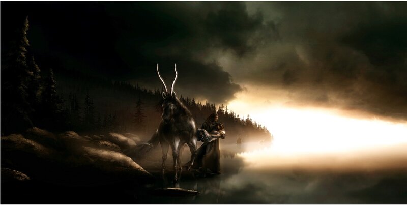Fantasy figure with unicorn