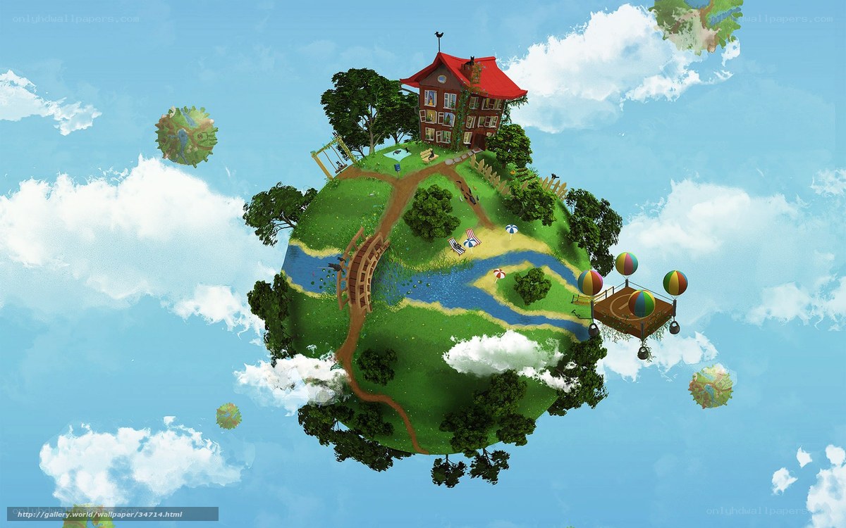 Fantasy floating island world