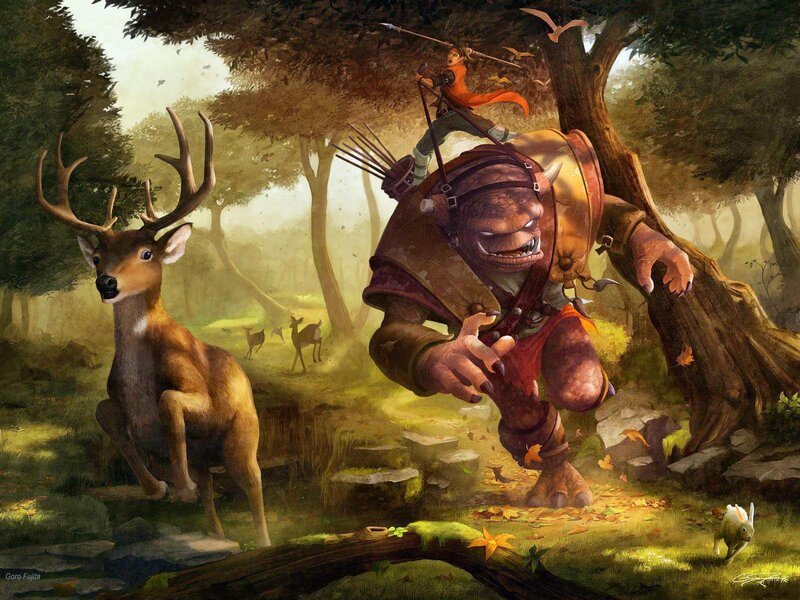 Fantasy forest battle scene