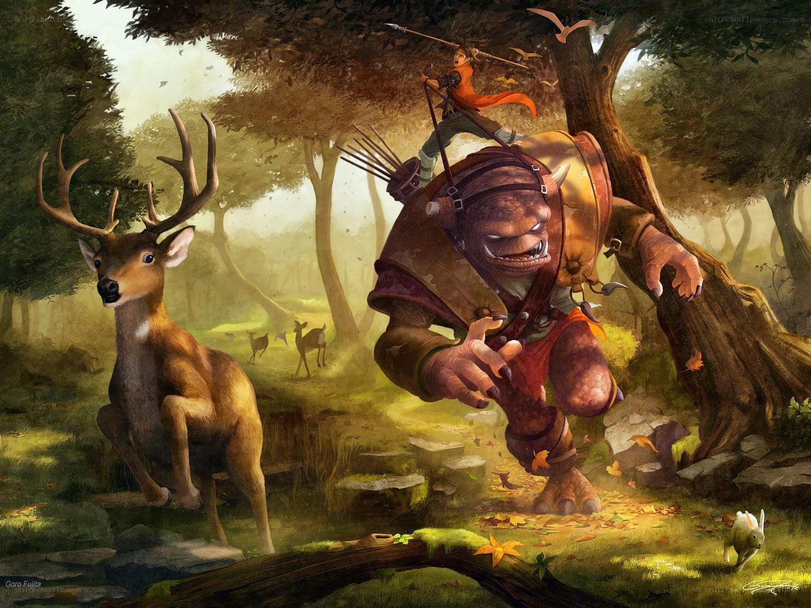 Fantasy forest battle scene
