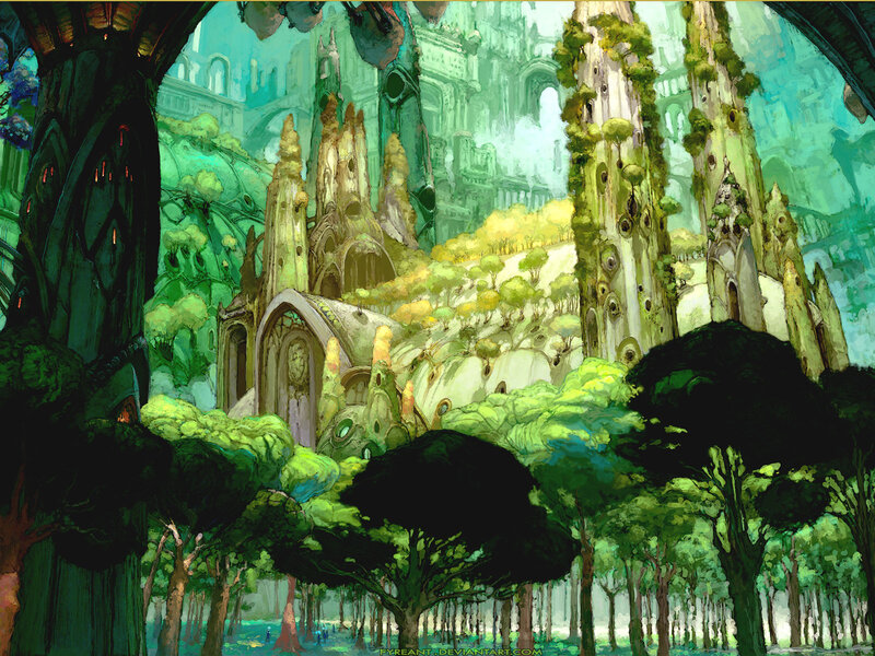 Fantasy forest cityscape