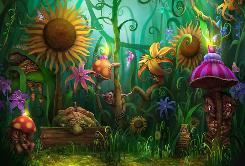 Fantasy Forest Creatures — Green, Whimsical, Night