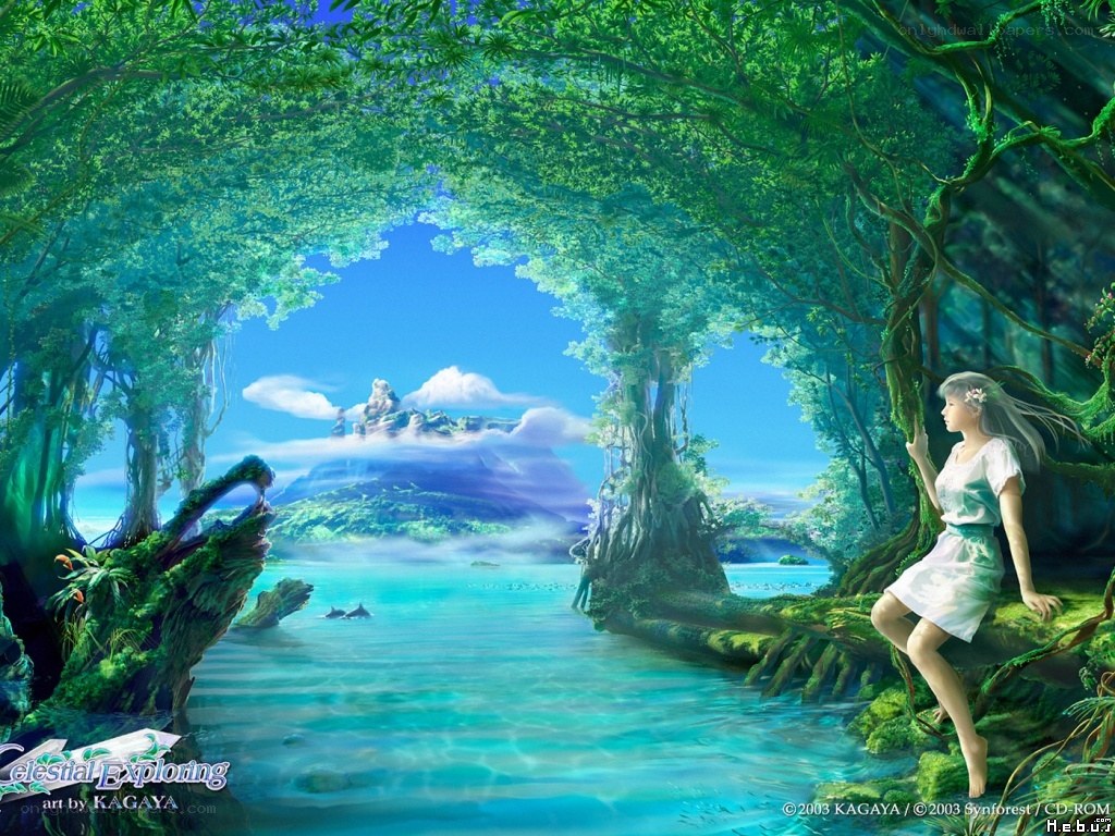 Fantasy forest lake scene