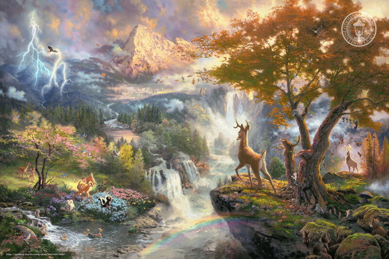 Fantasy forest landscape with deer