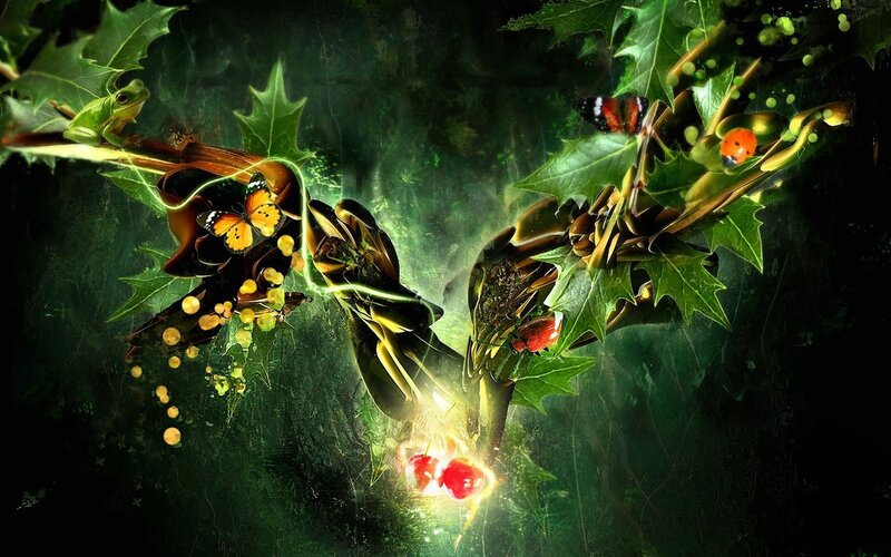 Fantasy Forest Scene — Green, Mystical, Night, Digital Art, Frog
