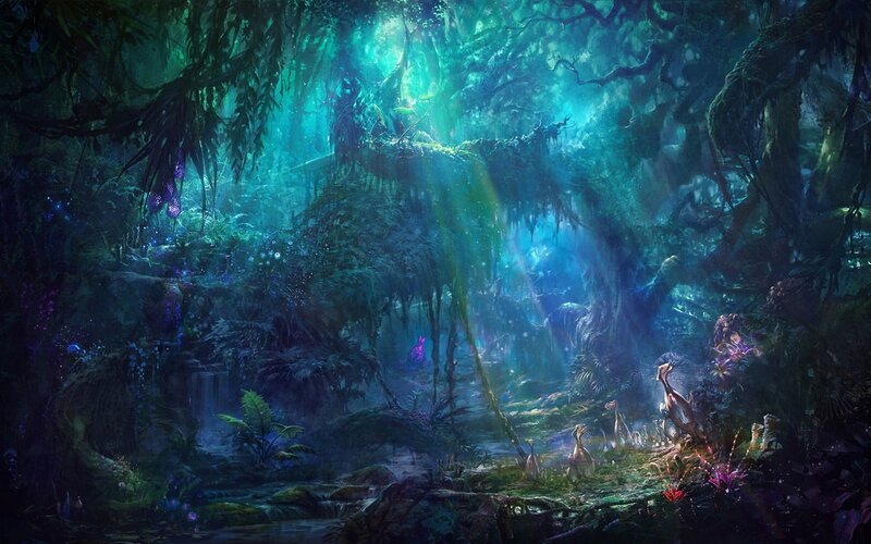 Fantasy Forest Scene — Green, Mystical, Night, Digital Art