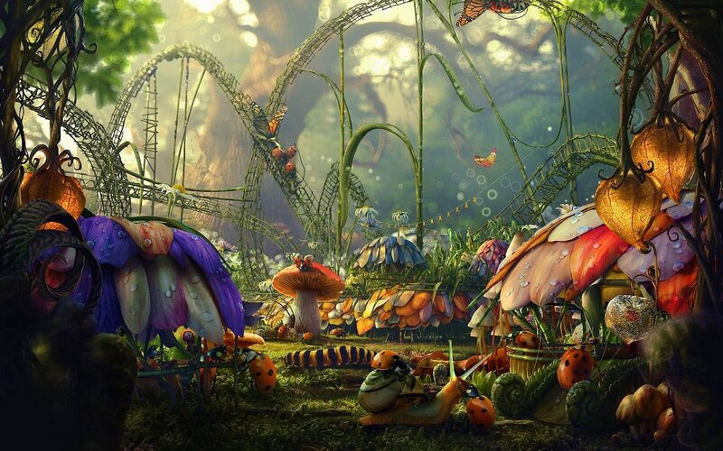 Fantasy Forest Scene — Green, Whimsical, Morning, Digital Art