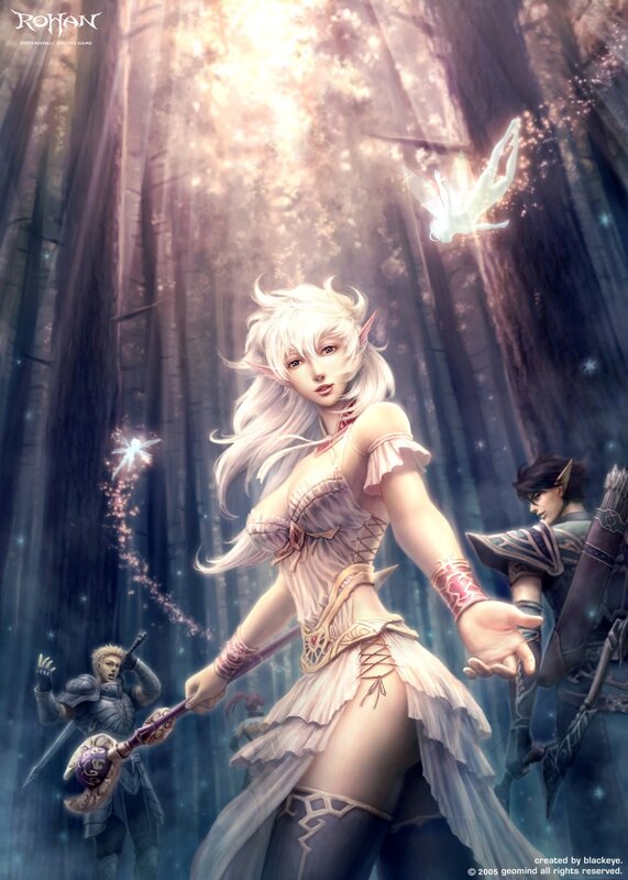 Fantasy forest scene with elves