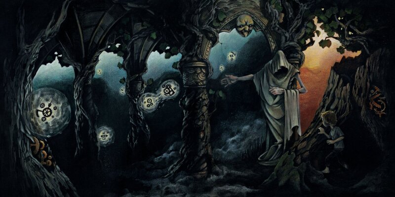Fantasy forest scene with figures
