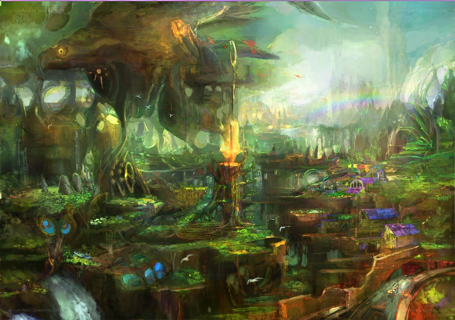 Fantasy forest village scene