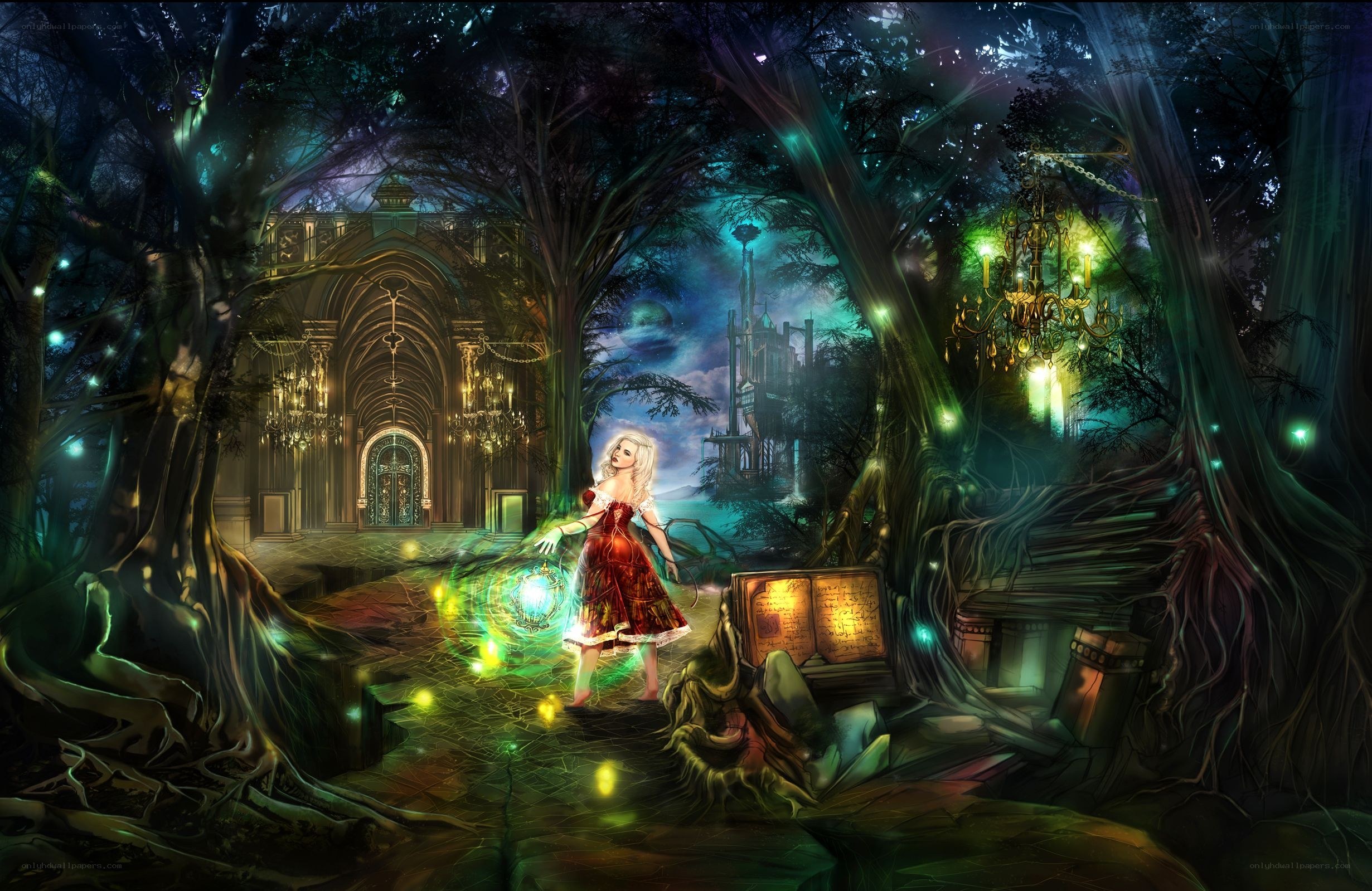 Fantasy forest with a girl