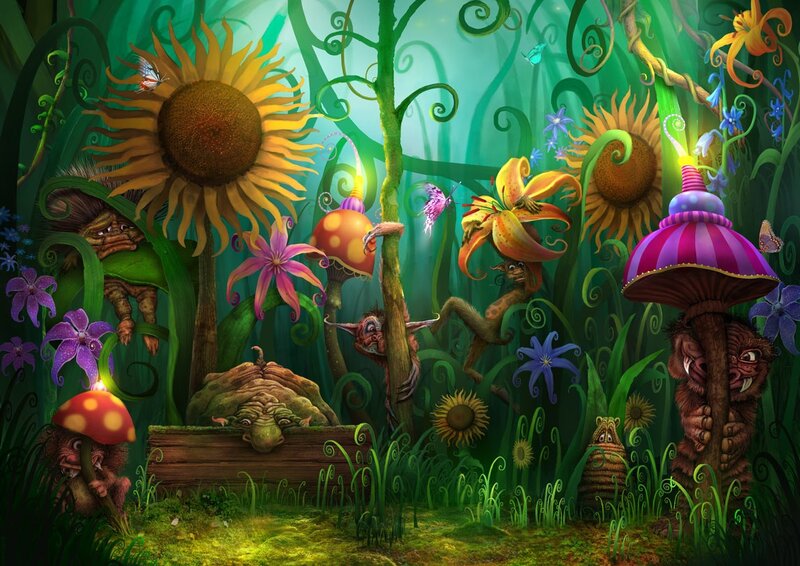 Fantasy forest with creatures