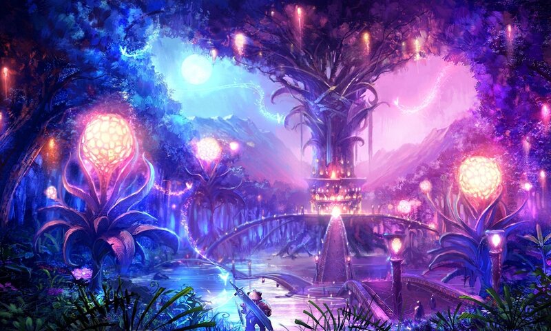 Fantasy Forest with Glowing Plants — Purple, Magical