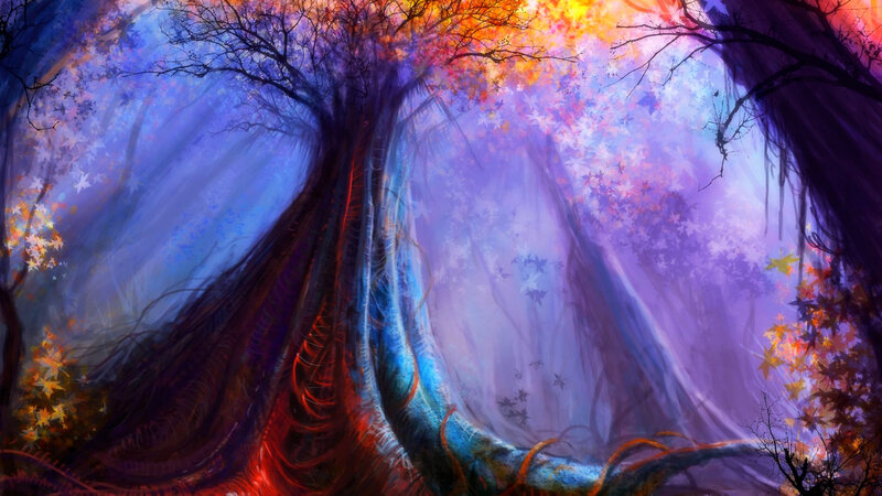 Fantasy Forest with Glowing Trees — Purple