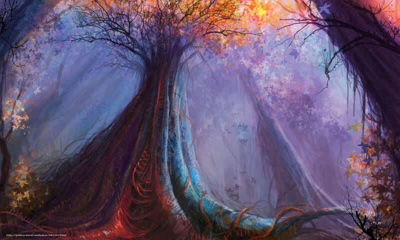 Fantasy forest with glowing trees