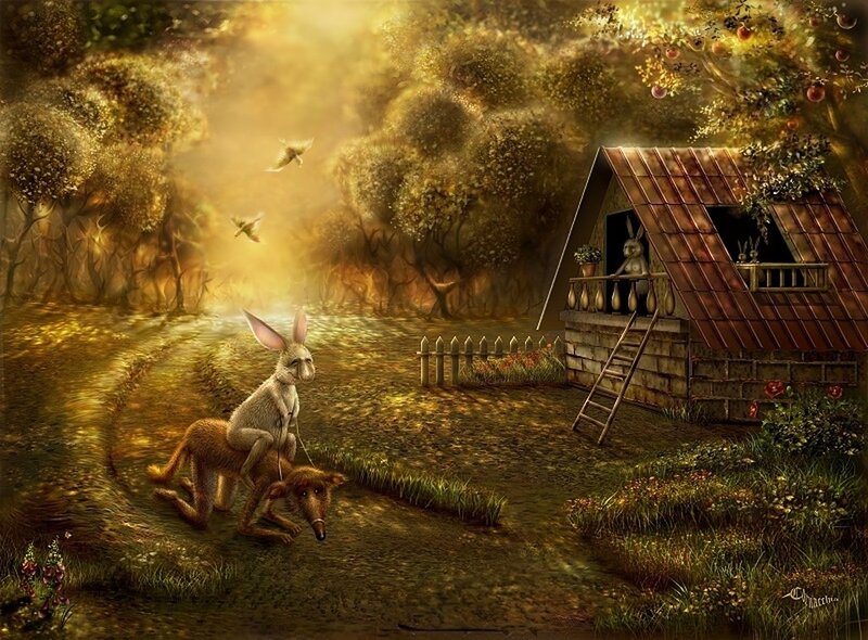 Fantasy forest with rabbit house
