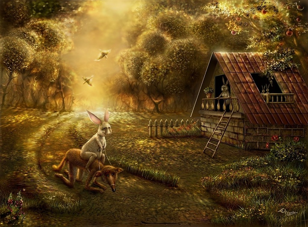Fantasy forest with rabbit house