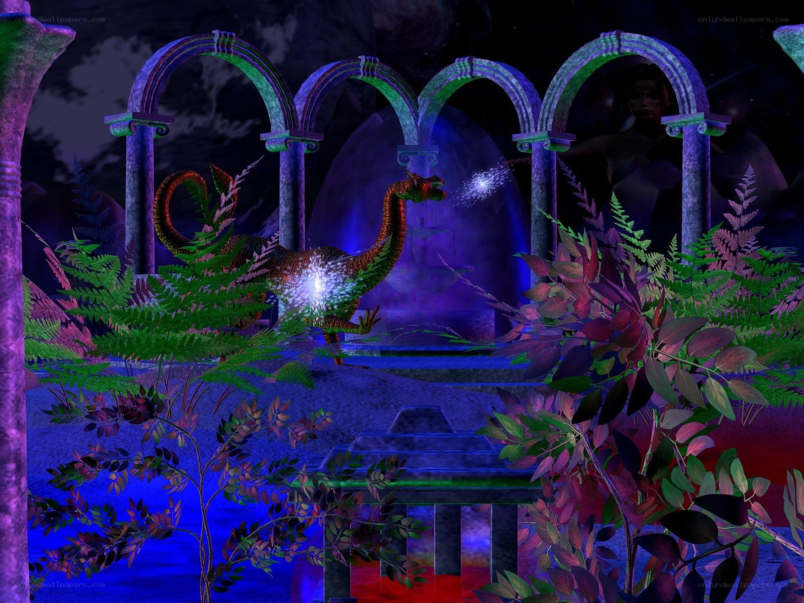 Fantasy garden with dragon