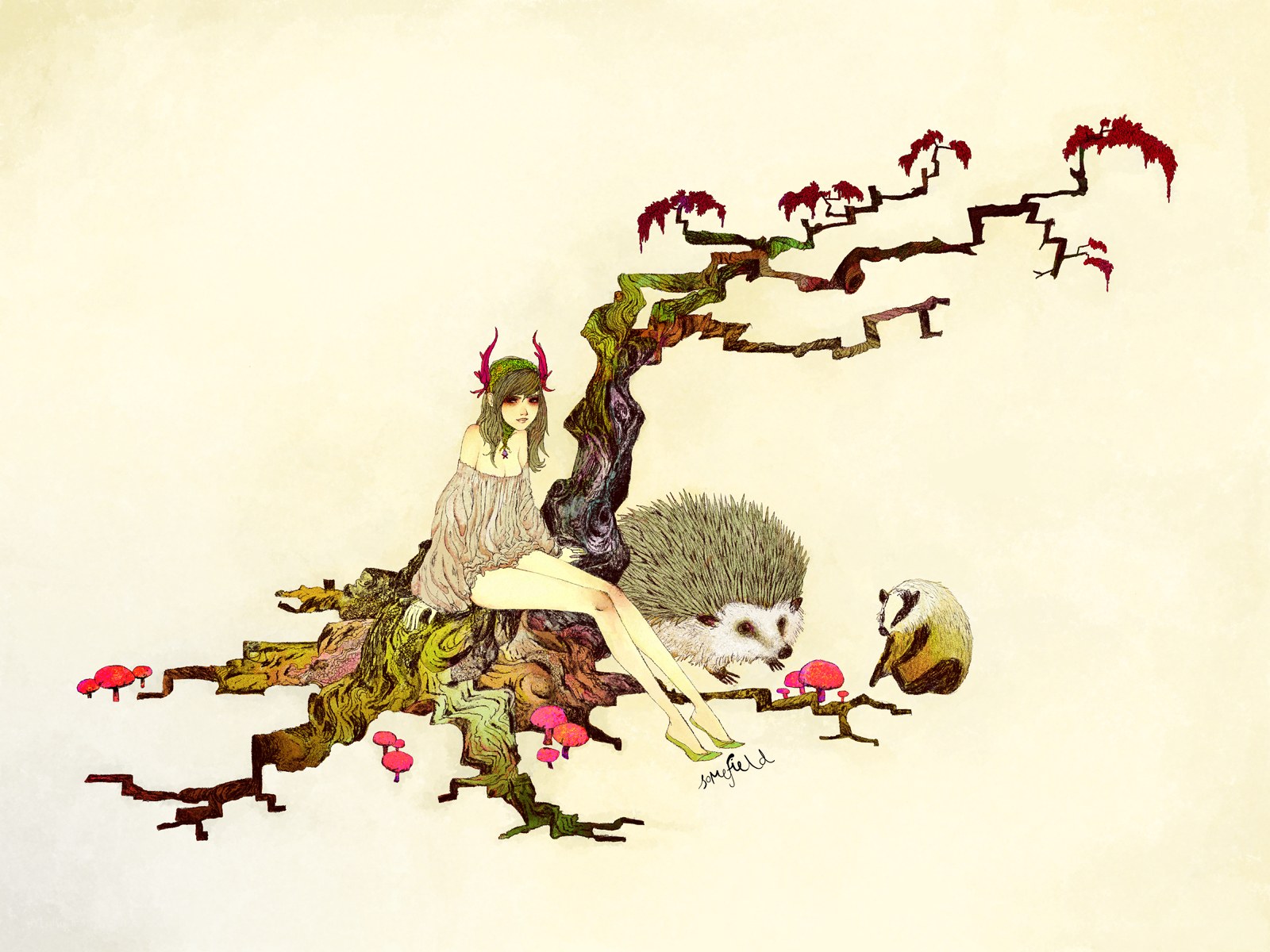 fantasy girl with forest creatures