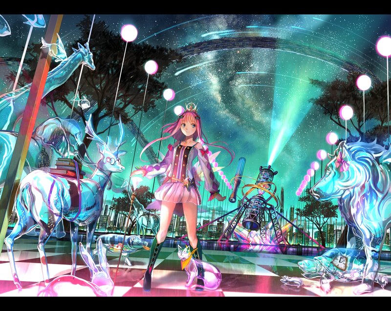 fantasy girl with glowing animals