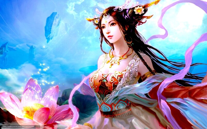 Fantasy goddess with lotus flower