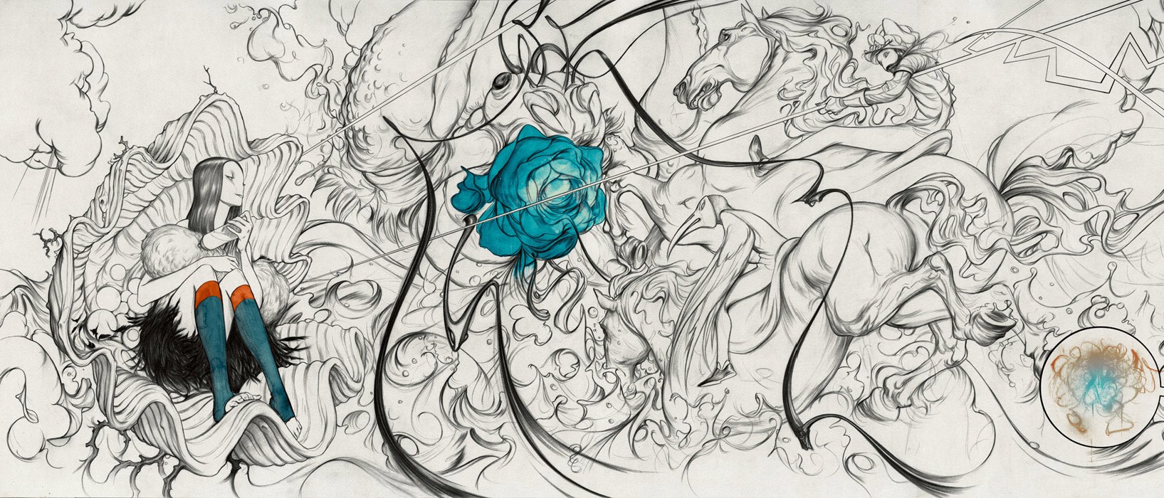 fantasy illustration with blue rose
