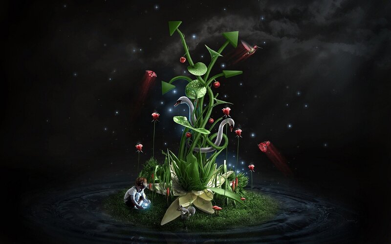 fantasy island with glowing plant