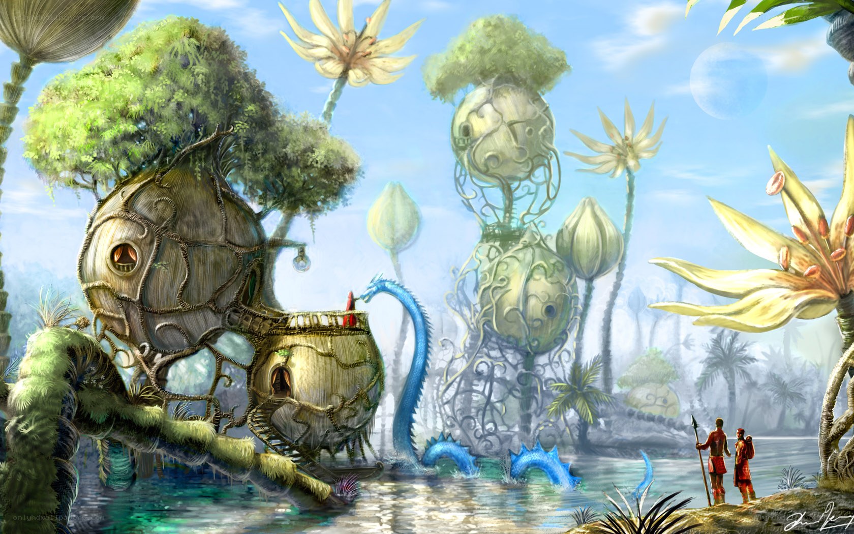 Fantasy island with tree houses