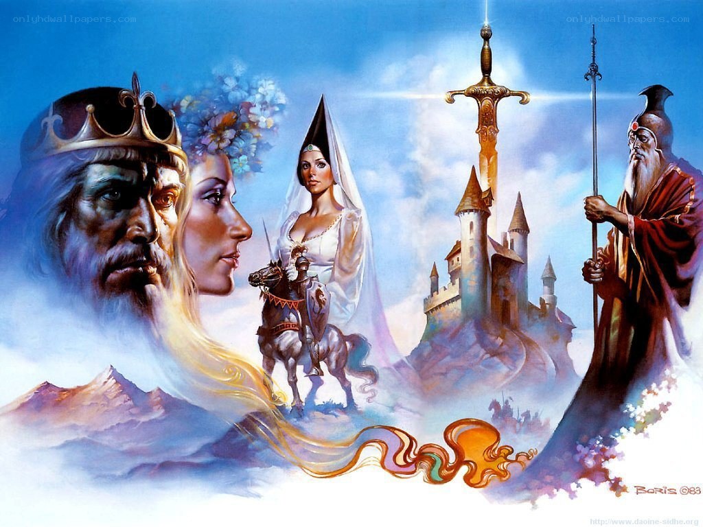 Fantasy kingdom scene with king and wizard