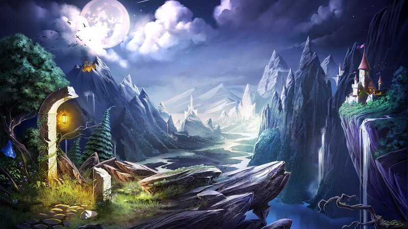 Fantasy landscape at night