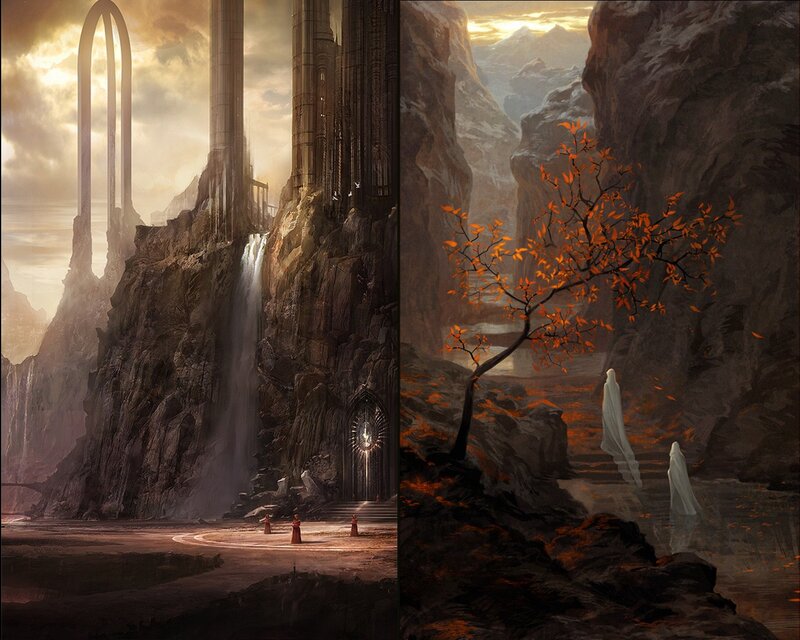 Fantasy landscape split scene
